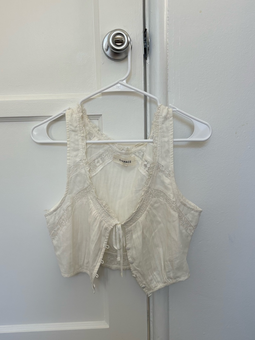 L*Space Cream Lace-Trim Cropped Tank Top